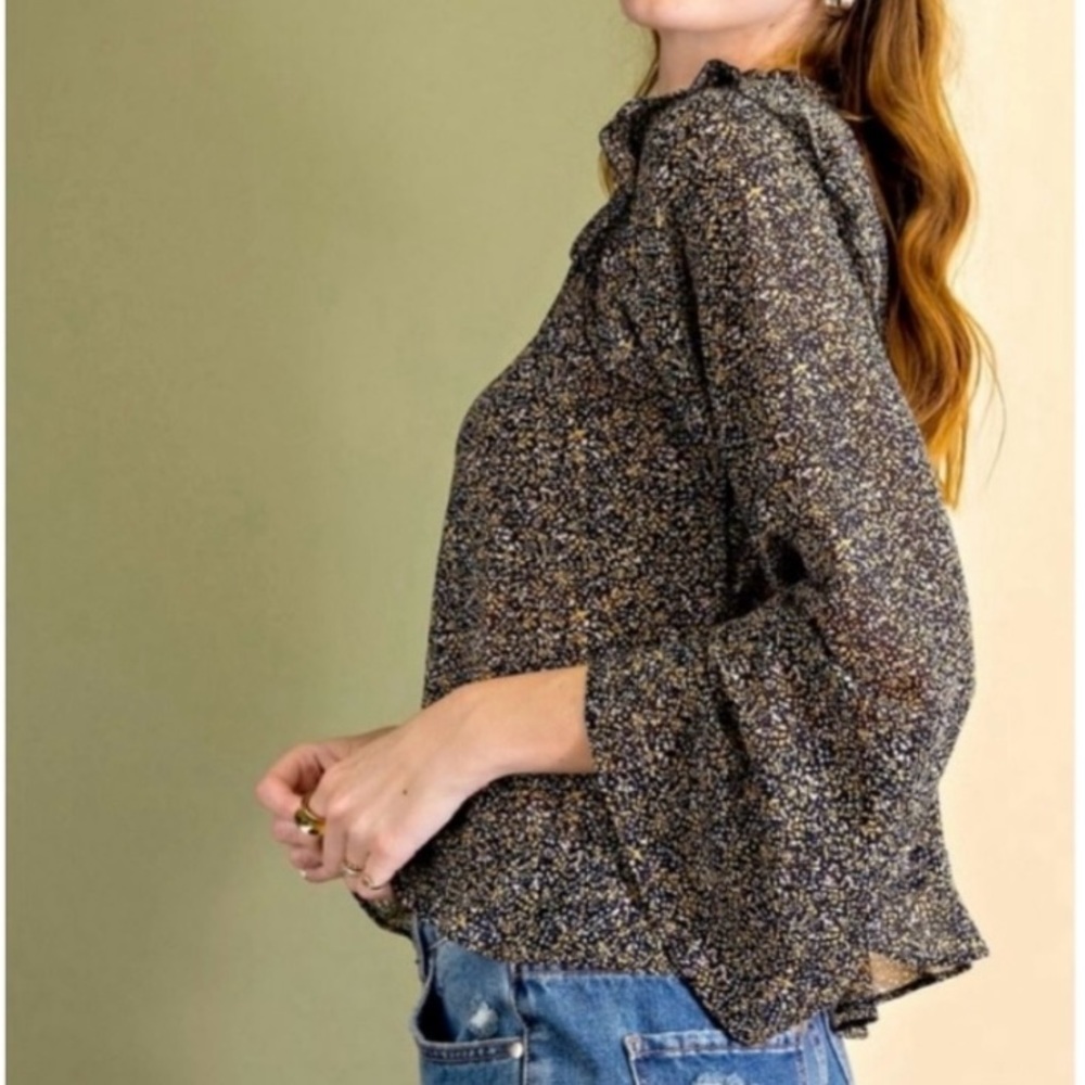 🌸NWT Easel Ruffled Printed Chiffon Blouse. Tie Neck Closure. 1 SM 1 M 1 LG - Picture 6 of 12
